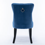 NNEDSZ 4x Velvet Dining Chairs Upholstered Tufted Kithcen Chair with Solid Wood Legs Stud Trim and Ring-Blue