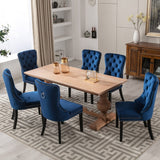 NNEDSZ 4x Velvet Dining Chairs Upholstered Tufted Kithcen Chair with Solid Wood Legs Stud Trim and Ring-Blue