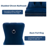 NNEDSZ 4x Velvet Dining Chairs Upholstered Tufted Kithcen Chair with Solid Wood Legs Stud Trim and Ring-Blue