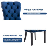 NNEDSZ 4x Velvet Dining Chairs Upholstered Tufted Kithcen Chair with Solid Wood Legs Stud Trim and Ring-Blue