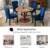 NNEDSZ 4x Velvet Dining Chairs Upholstered Tufted Kithcen Chair with Solid Wood Legs Stud Trim and Ring-Blue