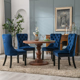 NNEDSZ 4x Velvet Dining Chairs Upholstered Tufted Kithcen Chair with Solid Wood Legs Stud Trim and Ring-Blue
