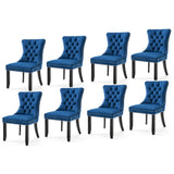 NNEDSZ 8x Velvet Dining Chairs Upholstered Tufted Kithcen Chair with Solid Wood Legs Stud Trim and Ring-Blue