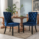 NNEDSZ 8x Velvet Dining Chairs Upholstered Tufted Kithcen Chair with Solid Wood Legs Stud Trim and Ring-Blue