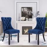 NNEDSZ 2x Velvet Dining Chairs Upholstered Tufted Kithcen Chair with Solid Wood Legs Stud Trim and Ring-Blue