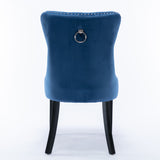 NNEDSZ 2x Velvet Dining Chairs Upholstered Tufted Kithcen Chair with Solid Wood Legs Stud Trim and Ring-Blue