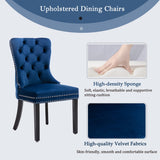 NNEDSZ 2x Velvet Dining Chairs Upholstered Tufted Kithcen Chair with Solid Wood Legs Stud Trim and Ring-Blue