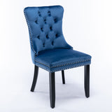 NNEDSZ 2x Velvet Dining Chairs Upholstered Tufted Kithcen Chair with Solid Wood Legs Stud Trim and Ring-Blue