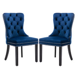 NNEDSZ 2x Velvet Dining Chairs Upholstered Tufted Kithcen Chair with Solid Wood Legs Stud Trim and Ring-Blue