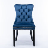 NNEDSZ 2x Velvet Dining Chairs Upholstered Tufted Kithcen Chair with Solid Wood Legs Stud Trim and Ring-Blue