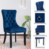 NNEDSZ 2x Velvet Dining Chairs Upholstered Tufted Kithcen Chair with Solid Wood Legs Stud Trim and Ring-Blue