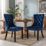 NNEDSZ 2x Velvet Dining Chairs Upholstered Tufted Kithcen Chair with Solid Wood Legs Stud Trim and Ring-Blue