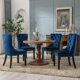 NNEDSZ 2x Velvet Dining Chairs Upholstered Tufted Kithcen Chair with Solid Wood Legs Stud Trim and Ring-Blue