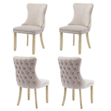 NNEDSZ 4x Velvet Upholstered Dining Chairs Tufted Wingback Side Chair with Studs Trim Solid Wood Legs for Kitchen