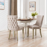 NNEDSZ 4x Velvet Upholstered Dining Chairs Tufted Wingback Side Chair with Studs Trim Solid Wood Legs for Kitchen