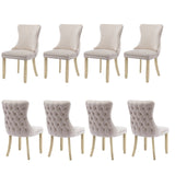 NNEDSZ 8x Velvet Upholstered Dining Chairs Tufted Wingback Side Chair with Studs Trim Solid Wood Legs for Kitchen