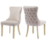 NNEDSZ 8x Velvet Upholstered Dining Chairs Tufted Wingback Side Chair with Studs Trim Solid Wood Legs for Kitchen