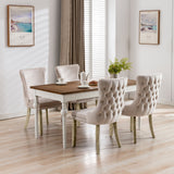 NNEDSZ 8x Velvet Upholstered Dining Chairs Tufted Wingback Side Chair with Studs Trim Solid Wood Legs for Kitchen