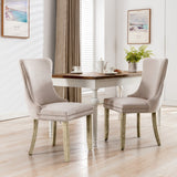 NNEDSZ 8x Velvet Upholstered Dining Chairs Tufted Wingback Side Chair with Studs Trim Solid Wood Legs for Kitchen
