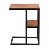 NNEDSZ C-Shaped 2-tier End Table with Anti Slip Base (Walnut)