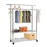 NNEDSZ Clothes Rack Stainless Steel Two Rail