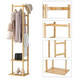 NNEDSZ Bamboo Clothing Rack with 3 Hanger Hooks (Natural Wood)