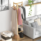 NNEDSZ Bamboo Clothing Rack with 3 Hanger Hooks (Natural Wood)