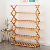 NNEDSZ Eco-Friendly & Non-Toxic Sturdy 6 Tier Foldable Bamboo Shoe Rack Brown