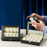 NNEDSZ 10 Slot Watch Holder Box PU Leather Display Storage Case