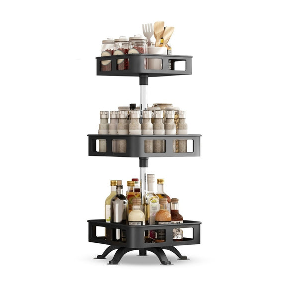 NNEDSZ 3 Tier Rotating Spice Rack Square Shape (Black)