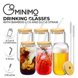 NNEDSZ 6 Pcs Clear Drinking Glasses with Bamboo Lids and Glass Straw(16 Oz )