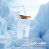 NNEDSZ 6 Pcs Clear Drinking Glasses with Bamboo Lids and Glass Straw(16 Oz )