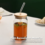 NNEDSZ 6 Pcs Clear Drinking Glasses with Bamboo Lids and Glass Straw(16 Oz )
