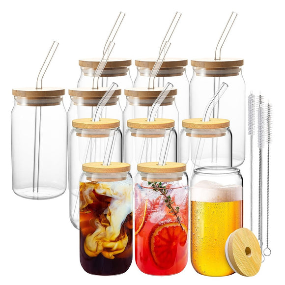 NNEDSZ 16Oz 12pcs Mason Jar Drinking Glass with Lid and Straw Tumbler Cup Can