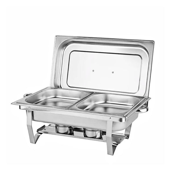 NNEDSZ GOMINIMO 9L Chafing Dish Stainless Steel Food Buffet Warmer Pan (2x4.5L Dual Trays)