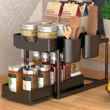 NNEDSZ 2 Packs 2-Tier Under Sink Organizer Shelf with 8 Hanging Hooks and 2 Cup Holders (Black)