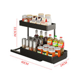 NNEDSZ 2 Packs 2-Tier Under Sink Organizer Shelf with 8 Hanging Hooks and 2 Cup Holders (Black)