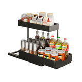 NNEDSZ 2 Packs 2-Tier Under Sink Organizer Shelf with 8 Hanging Hooks and 2 Cup Holders (Black)
