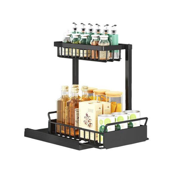 NNEDSZ 2 Tier Multi-purpose Under Sink Storage Rack (Black)