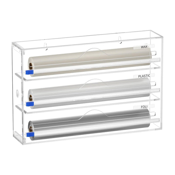NNEDSZ 3 in 1 Acrylic Wrap Dispenser with Cutter and Labels Clear