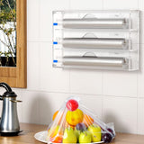 NNEDSZ 3 in 1 Acrylic Wrap Dispenser with Cutter and Labels Clear