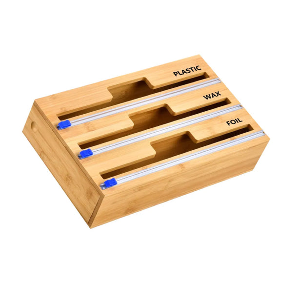 NNEDSZ 3 in 1 Bamboo Wrap Dispenser with Cutter