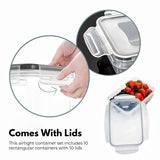 NNEDSZ 10 Pack Rectangular Airtight Food Storage Container Set (Transparent and Black)