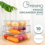NNEDSZ 10 Pack Clear Stackable Fridge Organiser Bins with Lids (Transparent)