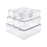 NNEDSZ 10 Pack Clear Stackable Fridge Organiser Bins with Lids (Transparent)