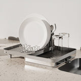 NNEDSZ Expandable Dish Drying Rack with Removable Cutlery Drainer and Utensils Holder (Black)