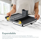 NNEDSZ Expandable Dish Drying Rack with Removable Cutlery Drainer and Utensils Holder (Black)