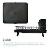 NNEDSZ Expandable Dish Drying Rack with Removable Cutlery Drainer and Utensils Holder (Black)