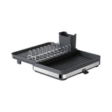 NNEDSZ Expandable Dish Drying Rack with Removable Cutlery Drainer and Utensils Holder (Black)