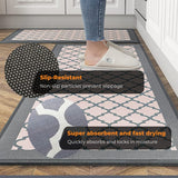NNEDSZ 2 PCS Washable Non Slip Absorbent Kitchen Floor Mat (44x80+44x150cm, Grey Lucky Clover)
